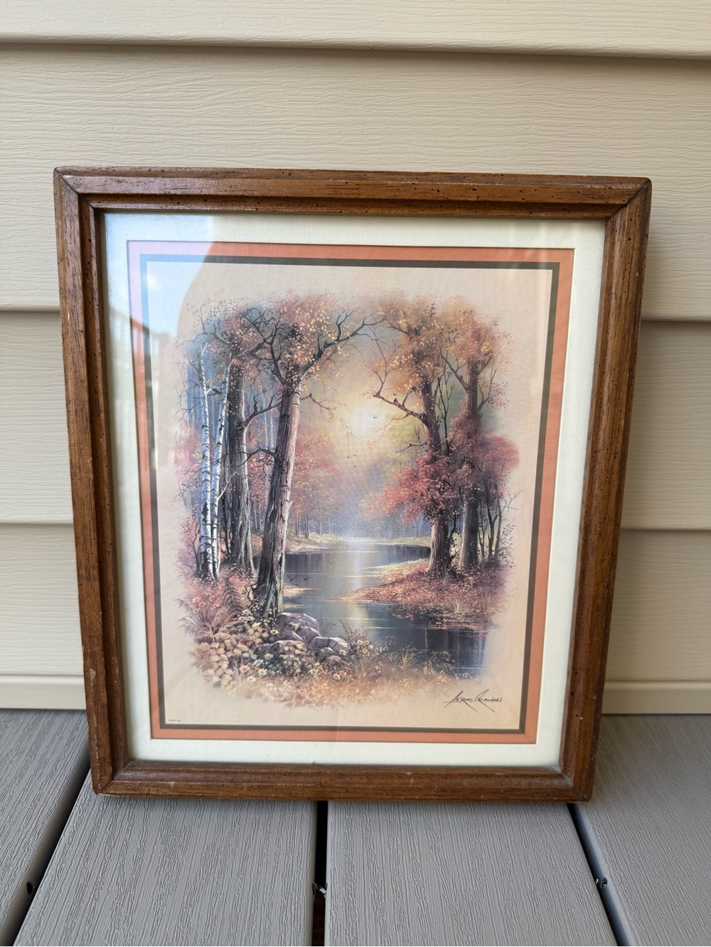 Framed Autumn Woodland Landscape Print Signed Andres Orpinas 13x16